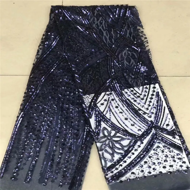 

2019 Latest Nigerian Tulle Lace Sequin Fabric For Wedding High Quality African Sequin Lace Fabric 5 yards/pieces