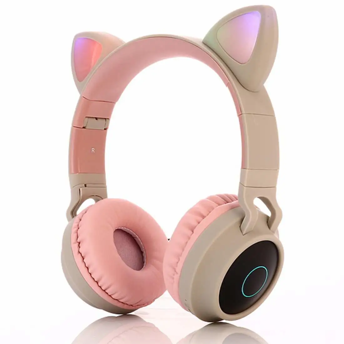 pink gray Светодиодный Bluetooth беспроводной кот наушники складные наушники с микрофоном Косплей игровая гарнитура для мобильного телефона ПК ноутбук малыш - Цвет: pink gray