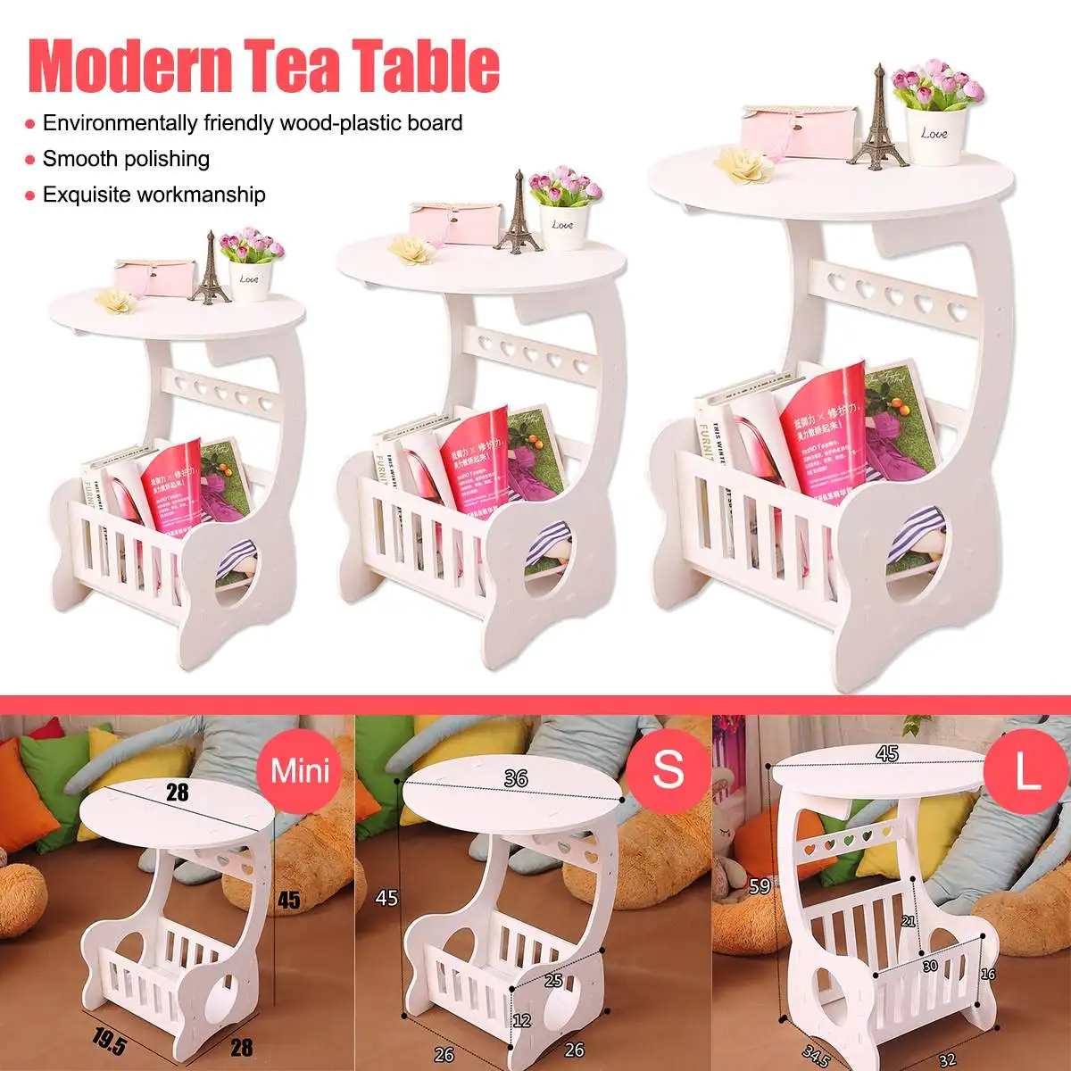  Modern Wood Coffee End Side Table L/S/Mini Size For Home Living Room Tea Desk WPC Material Two Laye