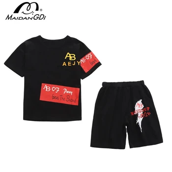 

MAIDANGDI Boys Clothing Sets 2020 Children Summer Short-sleeved T-shirt Shorts Fashionable Two-Piece kids Clothes Age 4-14 Year