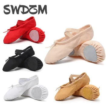 Girls Ballet Shoes Canvas Flat Ballet Dancing Slippers Dance Shoes For Adult Women Kids Children Classic Split-Sole Soft Leather 1