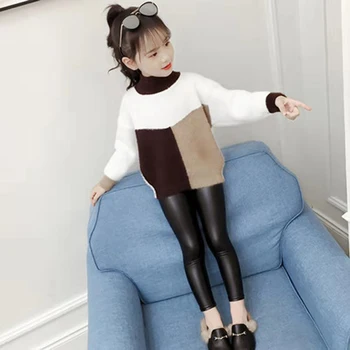

3-12 Yrs Girls Winter Sweater Girl Long Sleeve Kids Cold Autumn Sweaters For Girls Clothes Children Fashion Patchwork Sweater