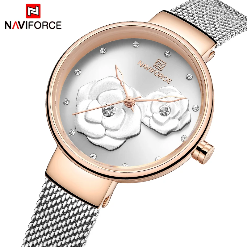Женские часы, набор для продажи, NAVIFORCE, топ класса люкс, бренд, сталь, сетка, водонепроницаемые, женские часы, цветок, кварцевые, очаровательные, для девушек, часы