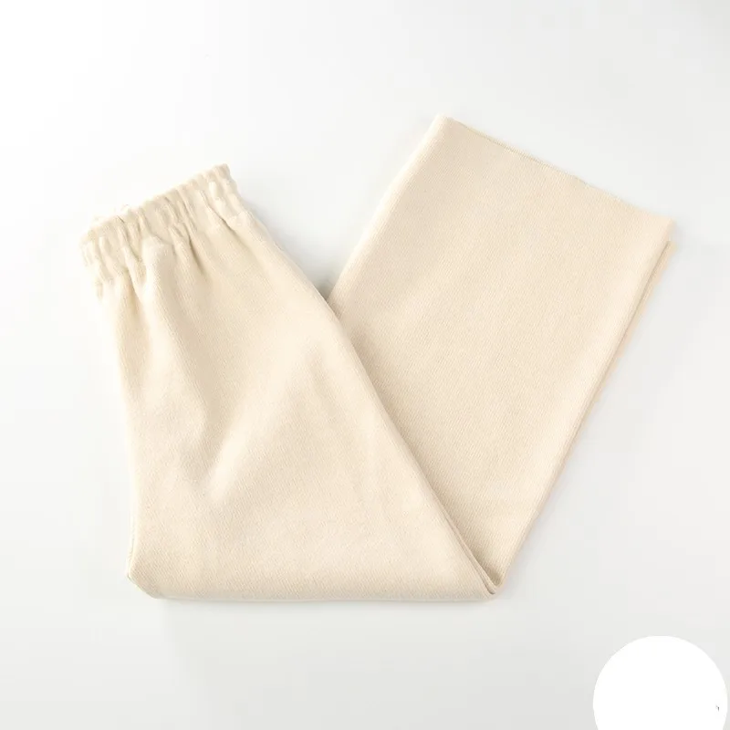 beige Высокая талия Вязание женские лодыжки длина широкие брюки осень зима Толстый эластичный пояс свободный крой повседневные женские шерстяные брюки - Цвет: beige