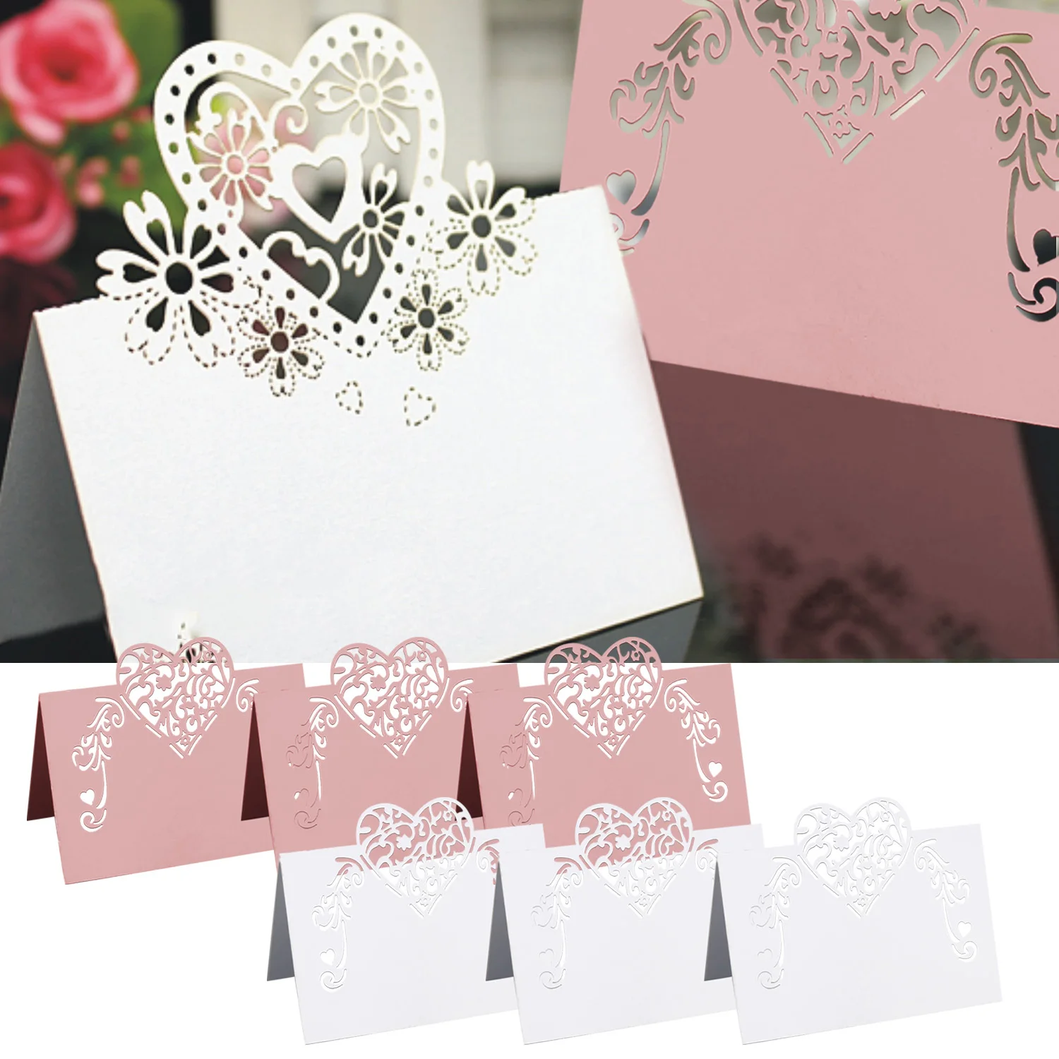 

Behogar 50PCS Hollow Heart Shape Table Number Place Cards for Wedding Engagement Banquet Anniversaries Party Decoration Supplies