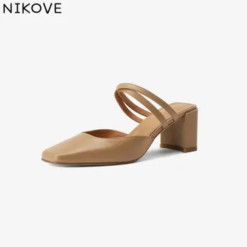 

NIKOVE 2020 Fashion Summer Sandals Women Shoes PU Leather Square Med Heel Platform Square Toe Casual Shoes Size 34-40