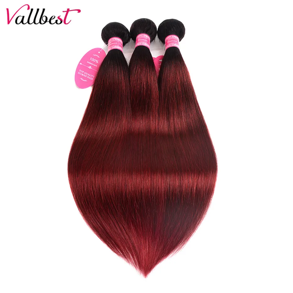 Vallbest 1B/99j Ombre прямые волосы пучки с фронтальной две мелодии человеческие Remy
