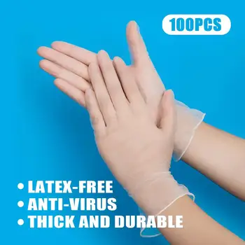 

PVC Gloves Strong Food Grade 100Pcs Transparent Blue Protection Service Health Isolation Kitchen Disposable Gloves Clean Home