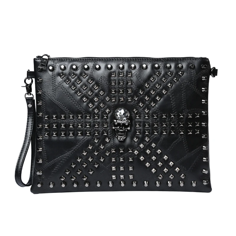 Fashion Skull Women Messenger Bag Rivet Envelope Mini Clutch Cross Small Handbag shopping Mini Black Beach Bag