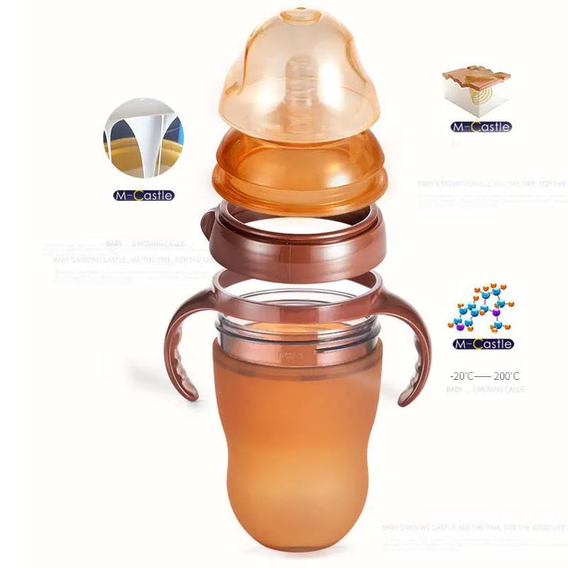Baby Silicone Bottle Anti Colic Air Vent Wide Neck Natural Nursing Feeding Bottle For Newborn Infant 0-18 Month BPA Free 250ml