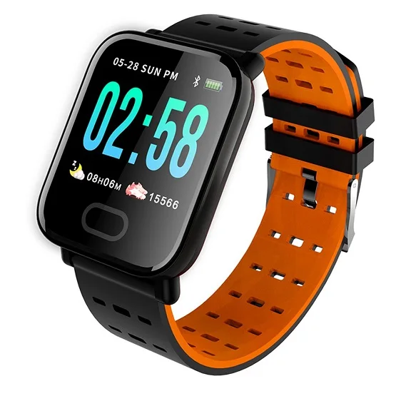 Orange Bluetooth smartwatch A6 будильник артериального давления умные часы для фитнеса Android подарок - Color: Orange