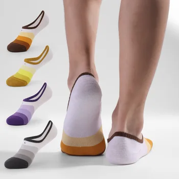 

New 5Pairs High Quality Men's Boat Socks Combed Cotton Low-top Silicone Non-slip Non-slip Men's Striped Socks