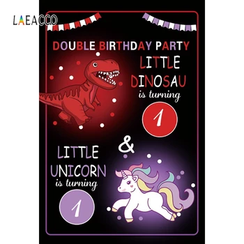 

Laeacco Dinosaur Unicorn Birthday Party Customized Banner Baby Cartoon Poster Photo Background Photography Backdrop Photo Studio