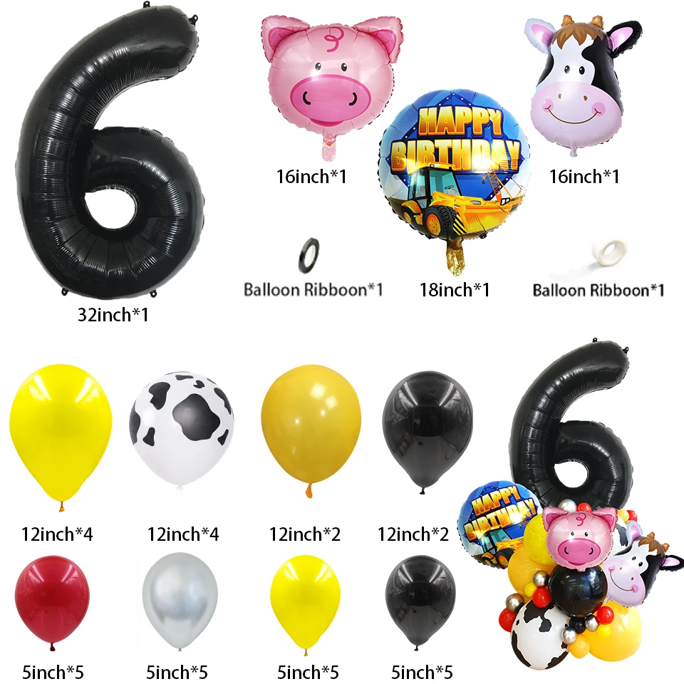 1Set Farm Animal Balloons Set Animal Candy Bags Cow/Pig/Sheep Cake Wrappers for Kids DIY Farm Animals Birthday Party Decorations