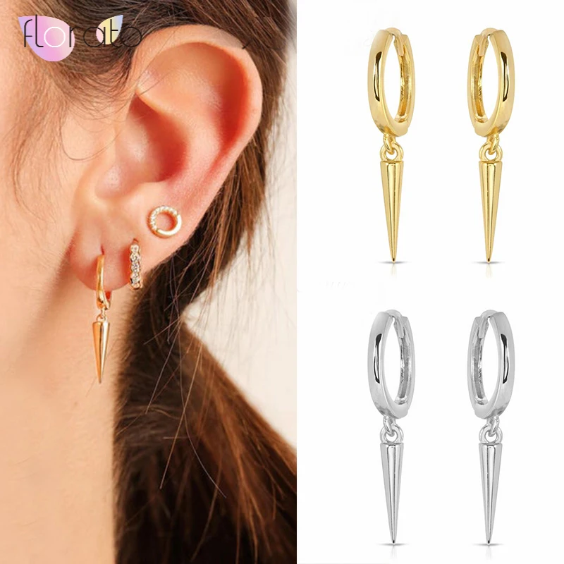 Minimalista de Plata de Ley 925 pincho plateado pendientes de aro pendientes de las mujeres con amuleto con forma de pincho de oro pequeño dorado pequeño pendientes de aro de A30