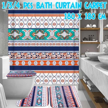 

Fashion Bohemia Style Shower Curtain Sets Non-Slip Rugs Toilet Lid Cover and Bath Mat Waterproof Bathroom Curtains Home Decor