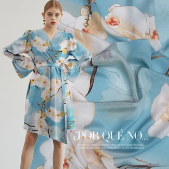 

Summer New Peach Blossom Digital Print 114cm Wide 18Momme 100%silk Crepe De Chine Fabric for Dress Soft Cloth Sewing Diy Sale