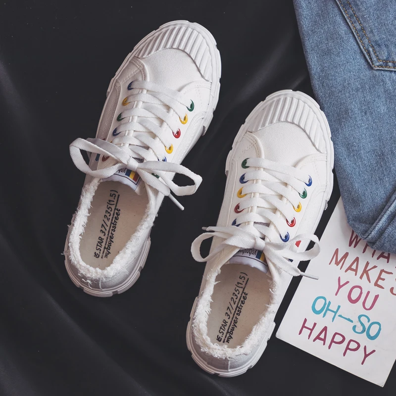 Женская белая парусиновая Обувь На Шнуровке однотонные туфли Zapatillas Deportivas Mujer