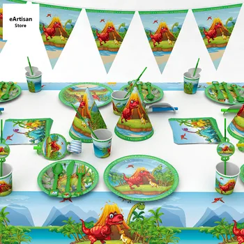 

Jungle Dinosaur Theme Cartoon Party Set Tableware Plate Napkins Banner Birthday Candy Box Baby Shower Party Decoration Supplies