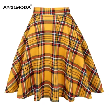 

High Waist Plaid Checkered Skirt 50s 60s Vintage Skirts Autumn Swing Vintage Rockabilly Long Midi Women Skirt Skater Tutu Saias