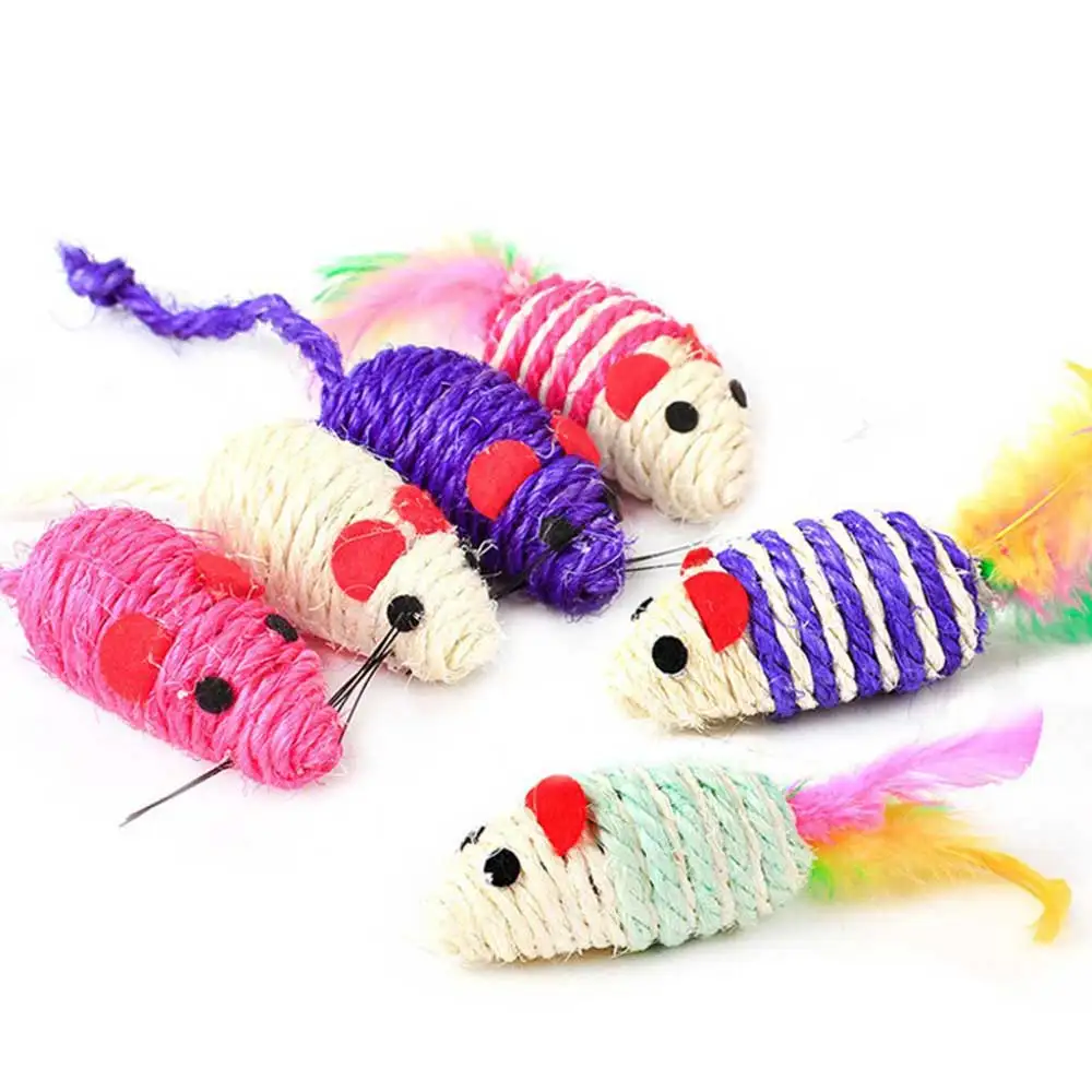 Sisal mouse Кошачья интерактивная игрушка маленький колокольчик мышь клетка игрушка для кошек, мышь пластиковая искусственная красочная кошка тизер игра жевательная игрушка товары для домашних животных - Цвет: Sisal mouse