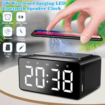 

Wireless Phone Charging bluetooth Speaker Digital LED Alarm Clock Radio Alarm Clock Speaker Display Home Decor Table Clock