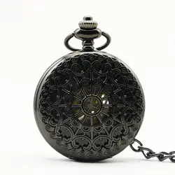 Антикварные часы Watcg Черный Паук Паутина полый цветок Механические карманные часы Винтаж кулон ожерелье подарок часы
