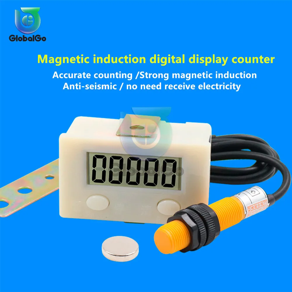 

5 LCD Digital Punch Counter Meter Industrial Magnetic Proximity Sensor Switch Microswitch Electronic Counter 0-99999 5AA Battery