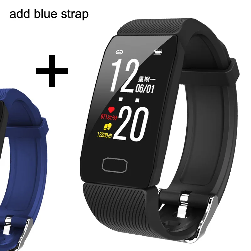 Add a blue strap Смарт-Браслет фитнес-браслет измеритель артериального давления для мужчин t фитнес-трекер пульсометр водонепроницаемые Смарт-часы для женщин и мужчин - Цвет: Add a blue strap