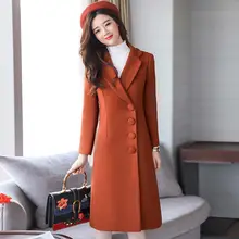 Женское Элегантное зимнее шерстяное пальто, длинное шерстяное пальто свободного размера плюс, верхняя одежда с карманом и отложным воротником