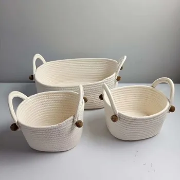 

Wholesale Set of 3 Cotton Rope Storage Basket Laundry Storage Pink Basket Makeup Organizer Toy Magazine Nursery Organizer