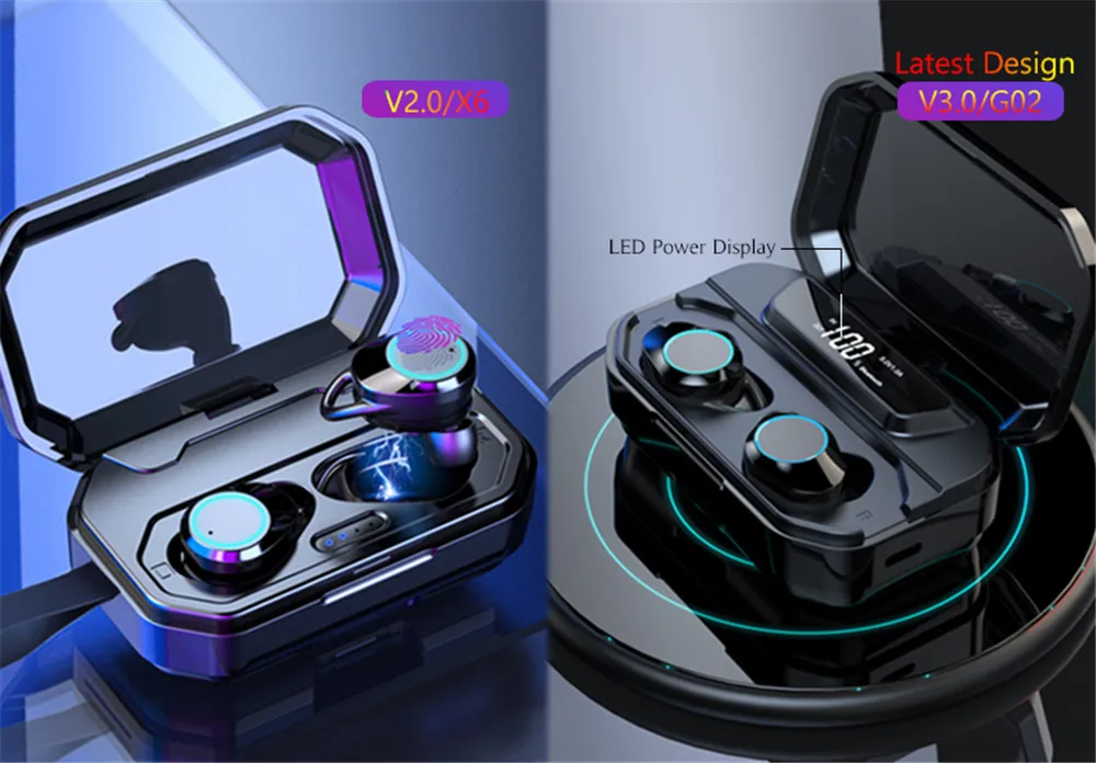 Wireless Earphones G02 TWS 5.0 Bluetooth Stereo IPX7 Waterproof auto pairing finger print LED Smart Power Bank i12 i60 xg10 xg12