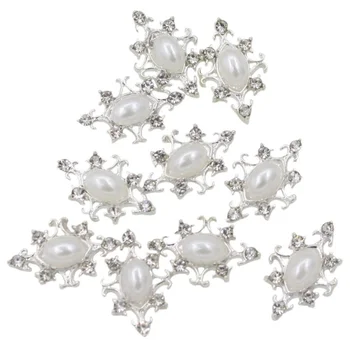 

10Pcs 3D Alloy Rhinestone Decal Stickers Nail Art Tips (White Pearl)