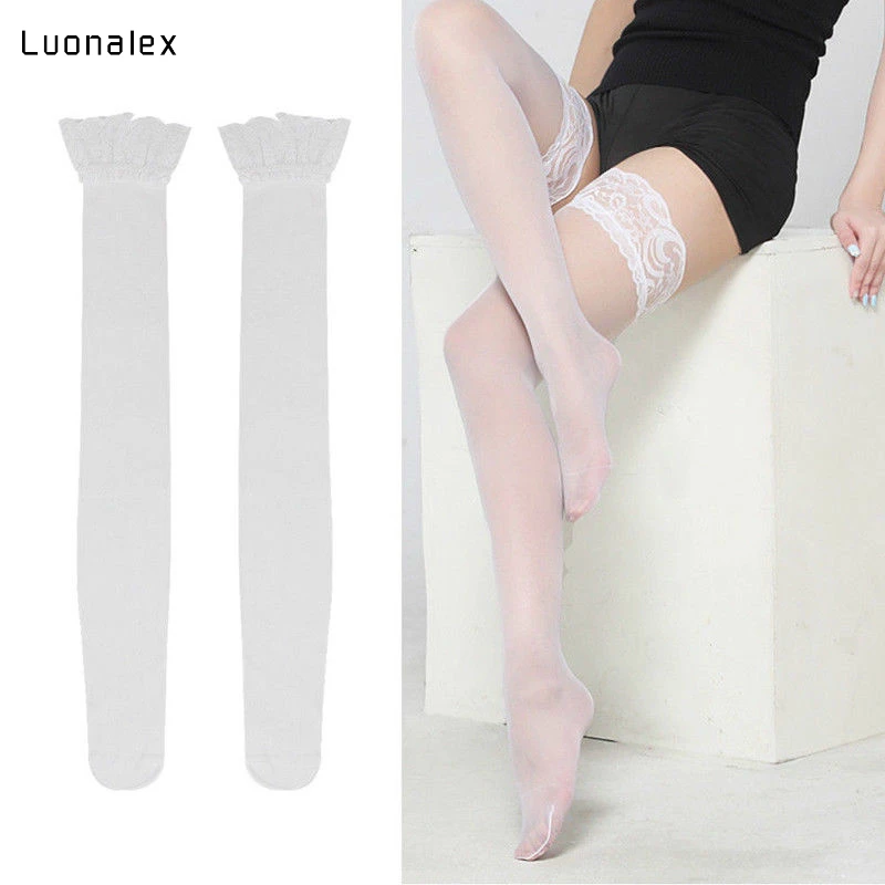 Luonalex/модные сексуальные женские кружевные чулки нижнее белье, нейлоновые чулки нижнее белье, тонкие однотонные чулки до бедра