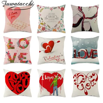 

Fuwatacchi Linen Heart Photo Pillow Cases Love Letter Cushion Cover Happy Valentine's Day for Home Sofa Decorative Pillow Cover