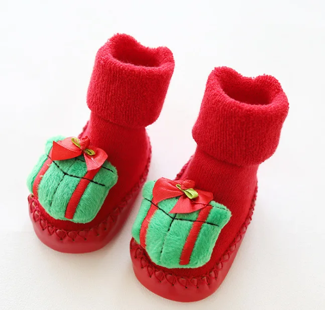 Рождественская Детская зимняя обувь для малышей; теплая нескользящая обувь с мягкой подошвой и милым рисунком снеговика для малышей - Цвет: Gift