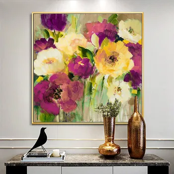 

European-style hand-painted Oil Painting Flowers Modern Minimalist Home Entrance Hallway Living Room Decorative Painting Paintin
