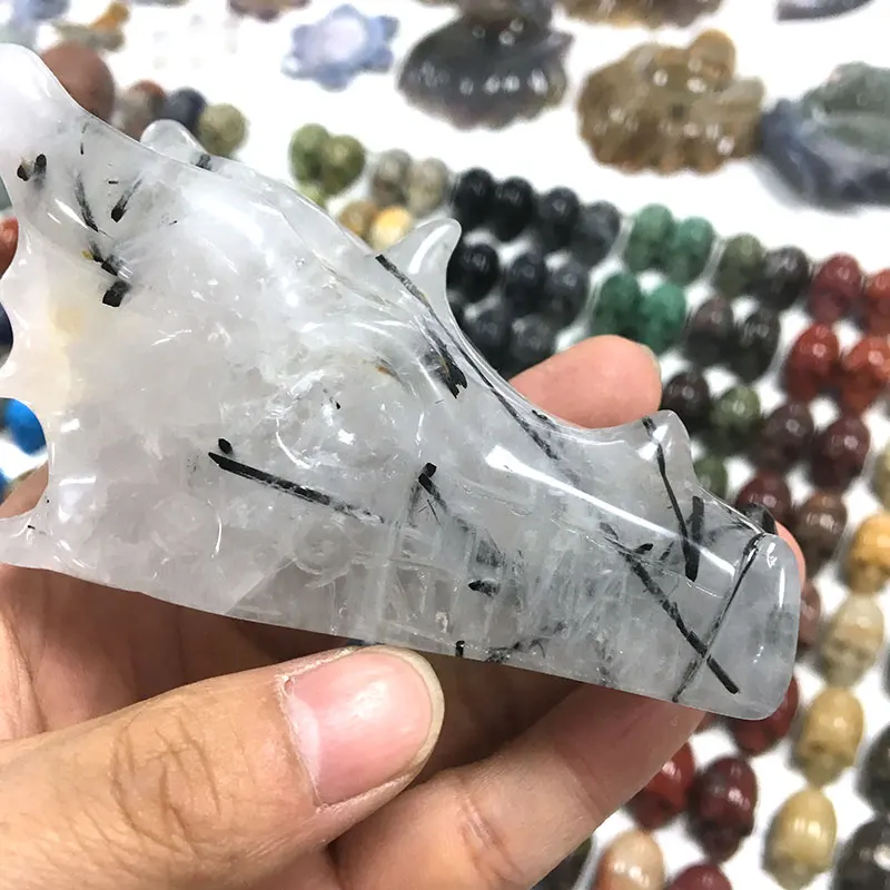 Black Tourmaline Высокое качество Черный Турмалин Кварц Дракон Череп ручной резной Голова Дракона фигурка для украшения подарок или коллекция LP - Цвет: Black Tourmaline