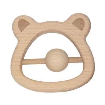 

Baby Teething Wooden Rattle Cartoon Bear Head Chewing Teether Newborn Nursing Toys Shower Gifts