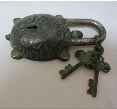 Metal Crafts Chinese Handmade Legacy Antiquities Large Copper Engraved Turtle Lock StatuE | Дом и сад