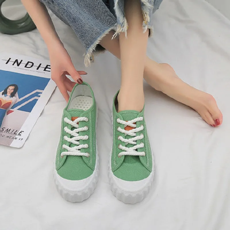

2020 spring new casual lace-up low-top flat shoes biscuit shoes