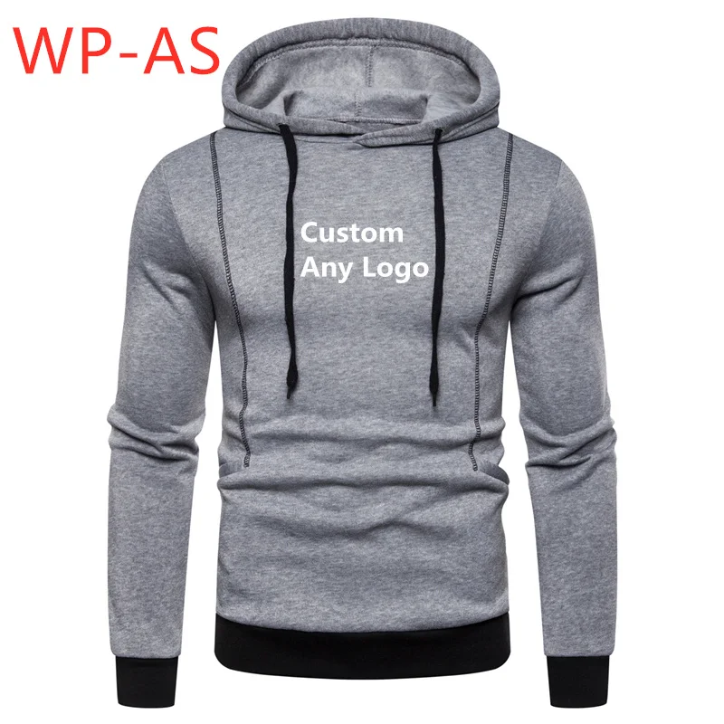 WP-AS, Мужская одноцветная толстовка с капюшоном, мужская верхняя одежда с рукавами lomg, куртка, толстовки в стиле хип-хоп Мужская толстовка, одежда для отдыха, уличная одежда - Цвет: Серый