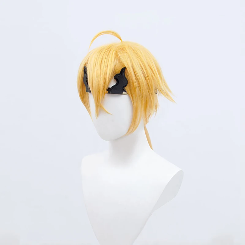 Synthetic Wigs Short Wig Men Cosplay Bangs Thoma Genshin impact Blonde Ponytail Horsetail Wigs for men Women party Inazuma 5