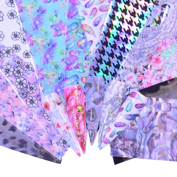 

2020 10 PCS Flower Nail Foil Sticker Polish Transfer Decals Sets Mixed Floral Colorful Slider Adhesive Wraps DIY Accessories