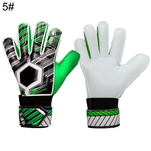 Профессиональные взрослые детские футбольные Вратарские футбольные латексные перчатки противоскользящие вратарские перчатки с полным пальцем Защитные перчатки для рук - Цвет: Green Size 5