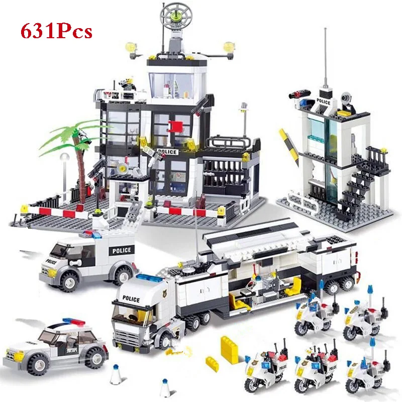 

631Pcs City Police Station SWAT Car Model Building Blocks Sets Figures DIY Creator Bricks Educational Toys for children