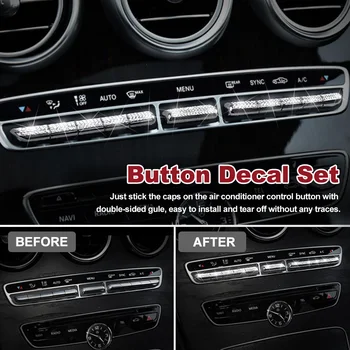 

11pcs Car Accessories Covers Styling Interior Decor Decals Caps Air Conditioner Button Trim Control Switch For Benz C Class GLC
