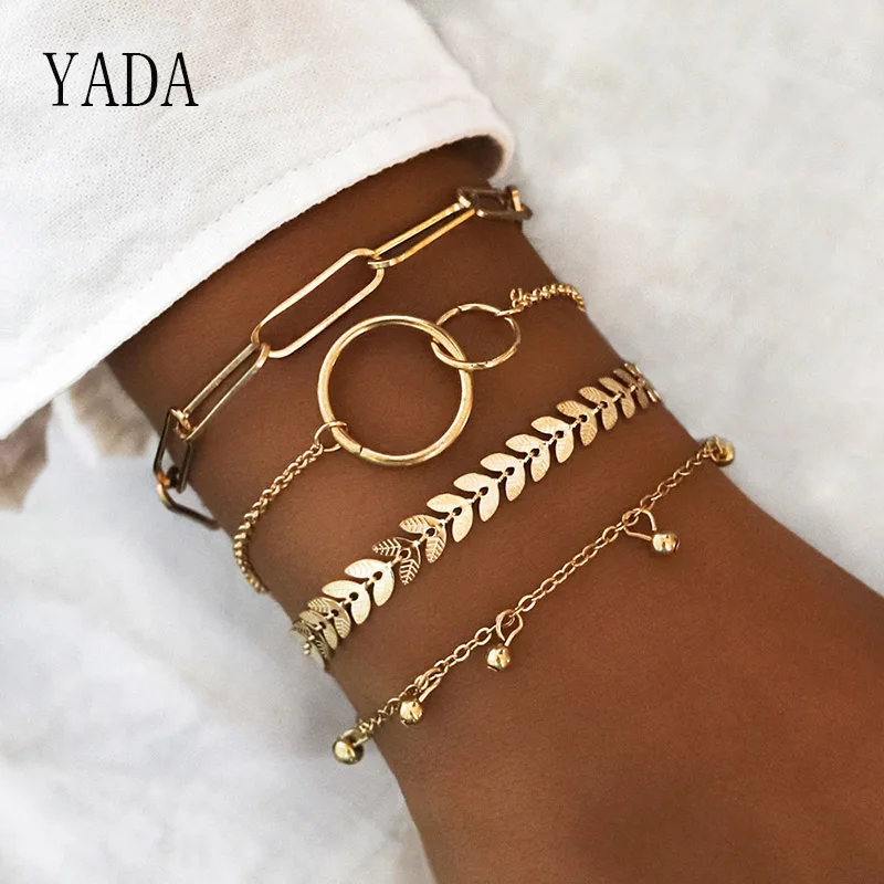 

YADA Gifts INS 4 PCS/SET Gold Simple Circle Bracelets&Bangles For Women Punk Bracelets Charm Crystal Jewelry Bracelet BT200013