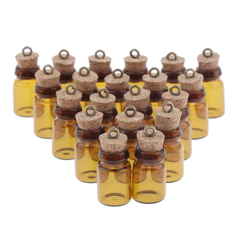 

20 Pcs 0.5ml/1ml Small Mini Glass bottles Jars with Cork Stoppers with Eye Screwss, Easy Open and DIY Craft