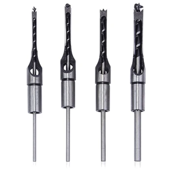 

4Pcs HSS Mortising Chisel Set Woodworking Square Drill Bits Wood Hole Saw with Twist Drill (1/4-Inch, 5/16-Inch, 3/8-Inch, 1/2-I